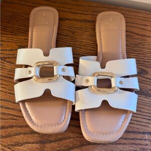 Time and Tru Cream Sandals with Gold Buckle